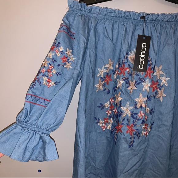 Blue Floral OffShoulder Dress - Picture 3 of 7